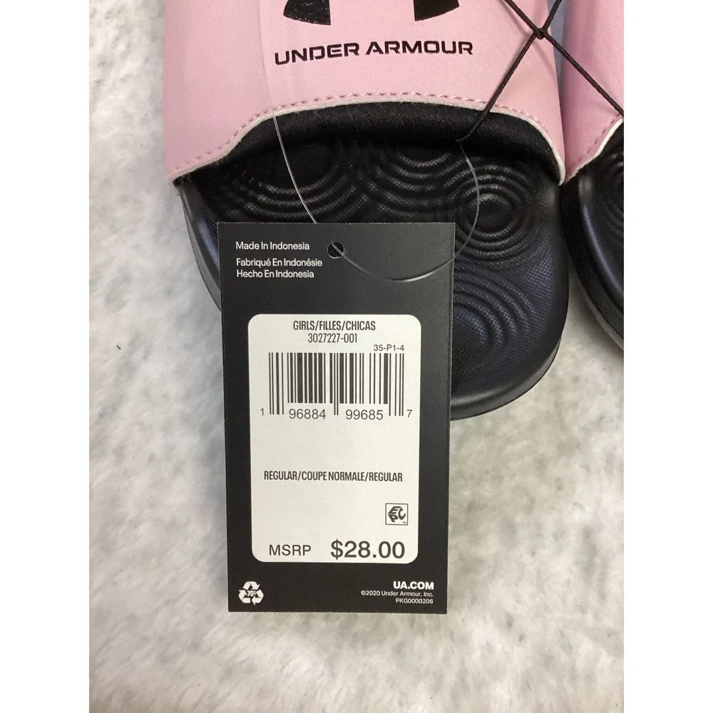 Under‎ Armour Ignite Select Kids 4Y Slides Black Pink Sandals 3027227-001 NEW